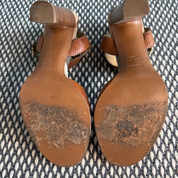 Burberry Brown Leather Sandals | Size 40 | Plaid Footbed | Designer Heels - Picture 6 of 7
